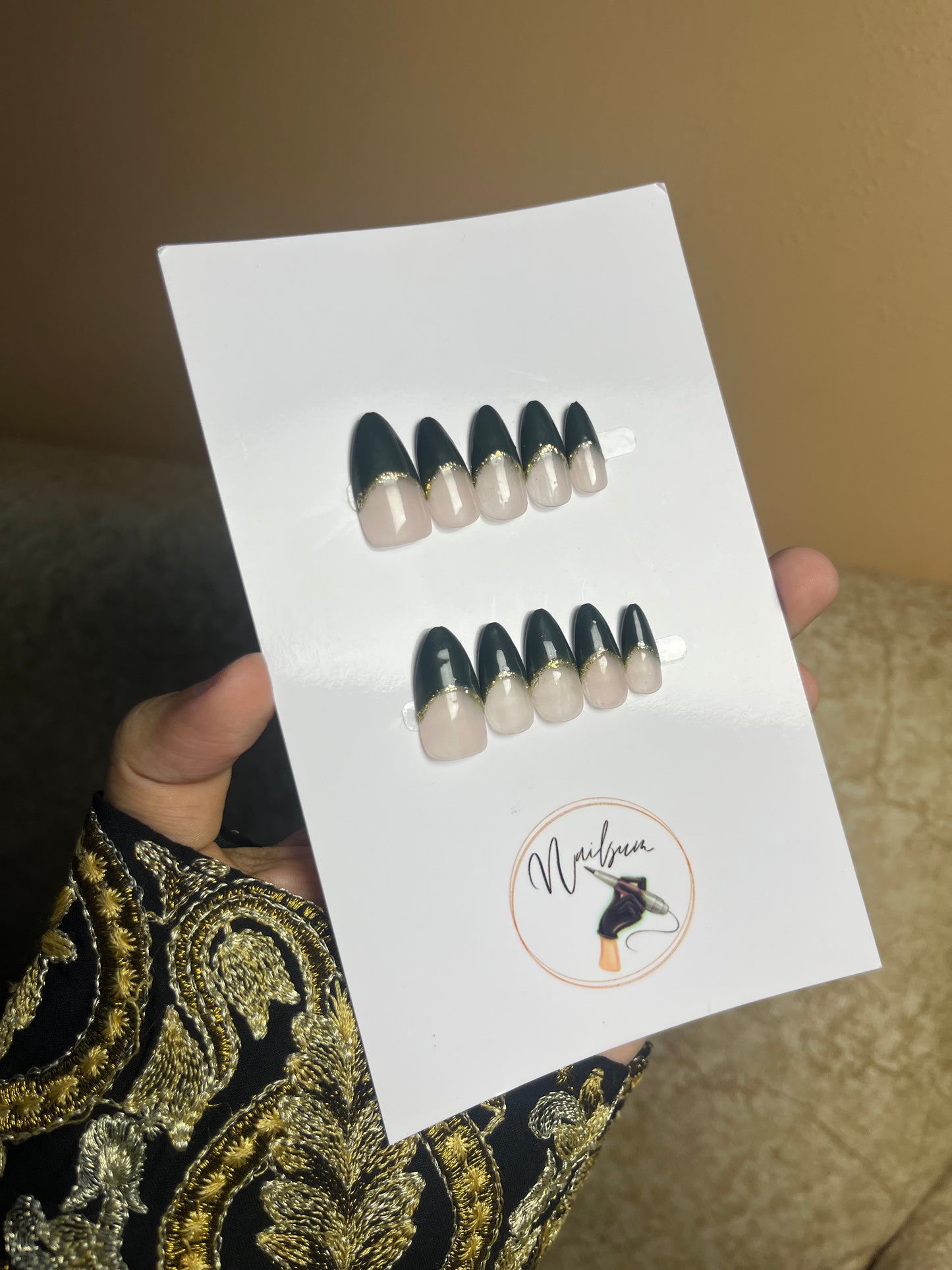 GREEN FRENCH WITH GLITTER (GOLDEN) SET