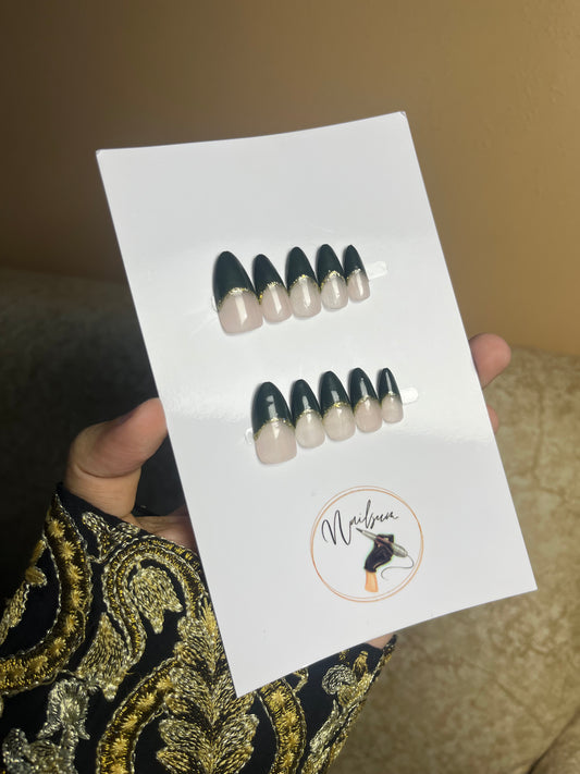 GREEN FRENCH WITH GLITTER (GOLDEN) SET